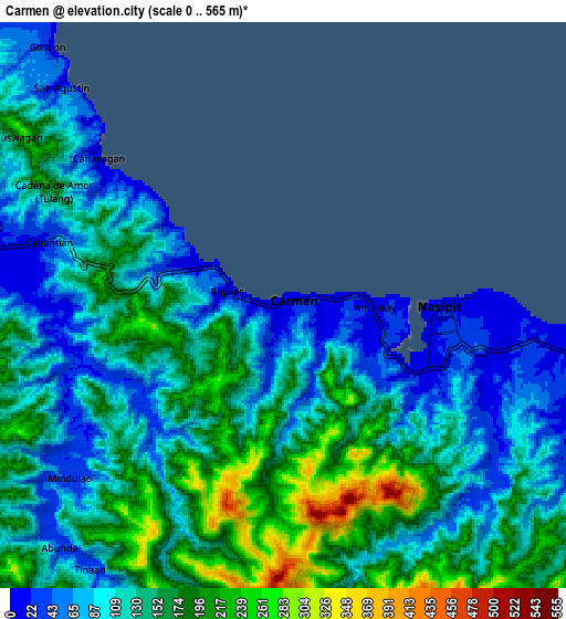 Zoom OUT 2x Carmen, Philippines elevation map