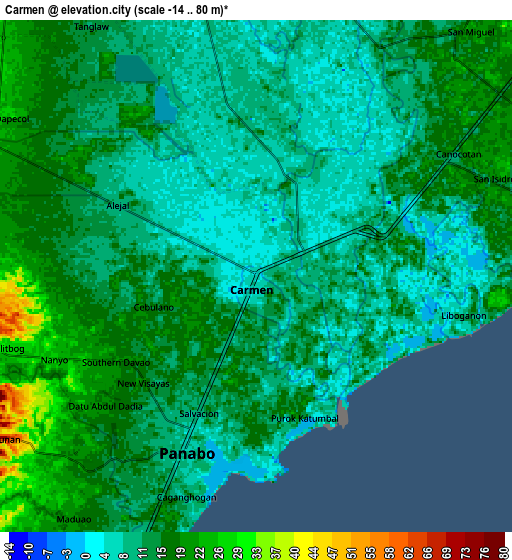 Zoom OUT 2x Carmen, Philippines elevation map