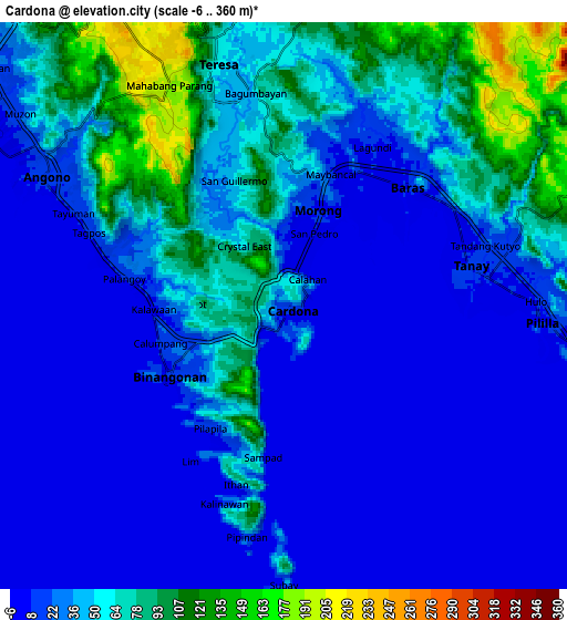 Zoom OUT 2x Cardona, Philippines elevation map