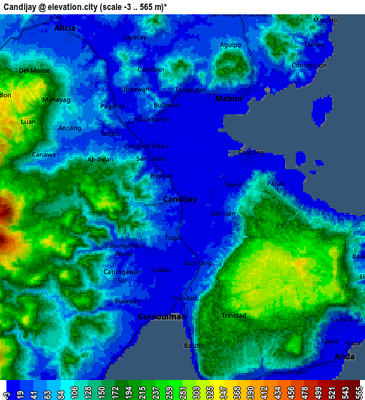 Zoom OUT 2x Candijay, Philippines elevation map