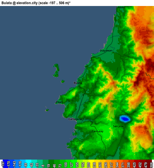 Zoom OUT 2x Bulata, Philippines elevation map