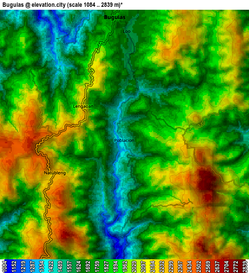 Zoom OUT 2x Buguias, Philippines elevation map