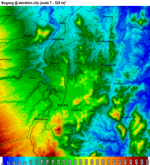 Zoom OUT 2x Bugang, Philippines elevation map