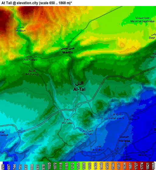 Zoom OUT 2x At Tall, Syria elevation map