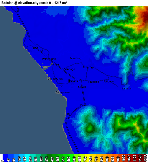 Zoom OUT 2x Botolan, Philippines elevation map