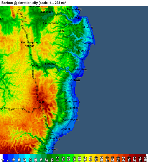 Zoom OUT 2x Borbon, Philippines elevation map