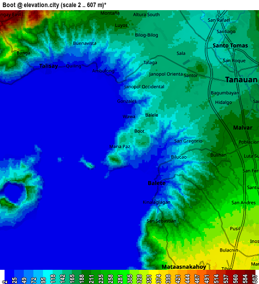 Zoom OUT 2x Boot, Philippines elevation map