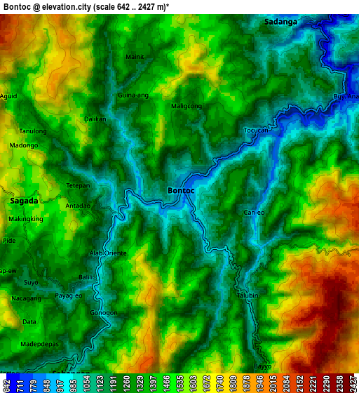 Zoom OUT 2x Bontoc, Philippines elevation map