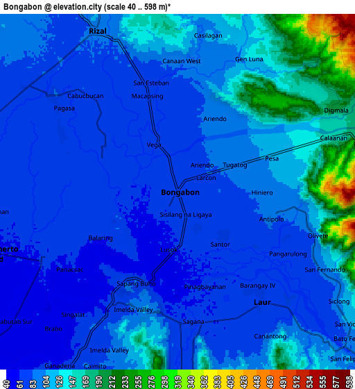 Zoom OUT 2x Bongabon, Philippines elevation map