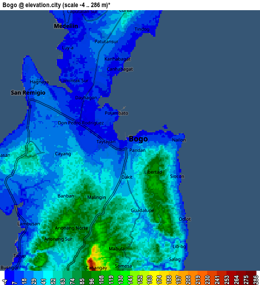 Zoom OUT 2x Bogo, Philippines elevation map