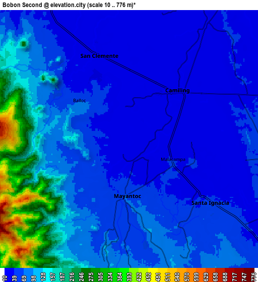 Zoom OUT 2x Bobon Second, Philippines elevation map