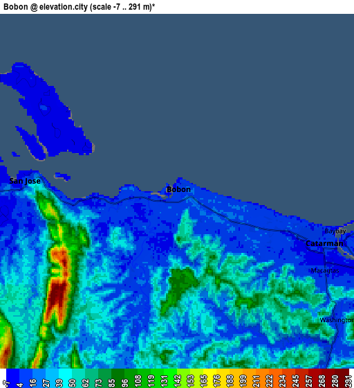 Zoom OUT 2x Bobon, Philippines elevation map