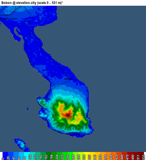 Zoom OUT 2x Bobon, Philippines elevation map