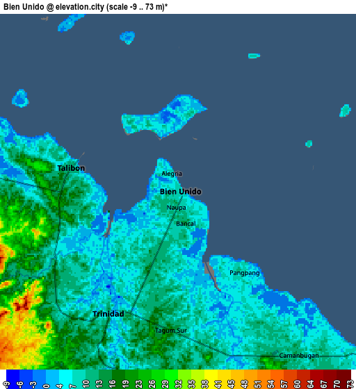 Zoom OUT 2x Bien Unido, Philippines elevation map