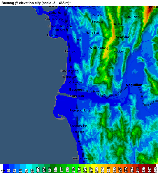 Zoom OUT 2x Bauang, Philippines elevation map