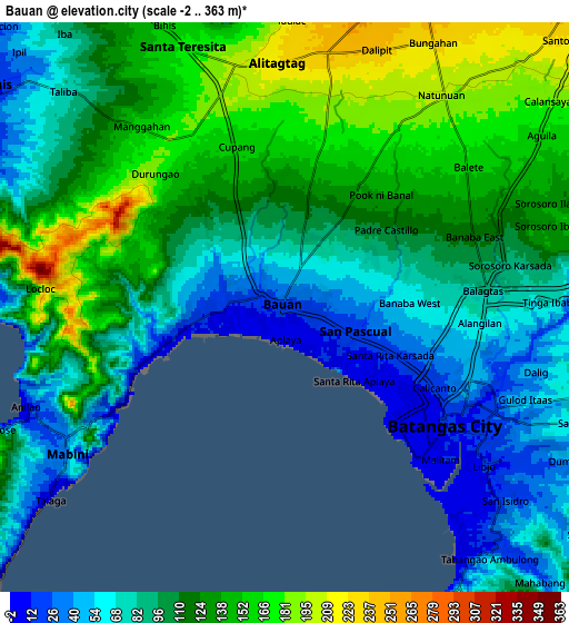 Zoom OUT 2x Bauan, Philippines elevation map