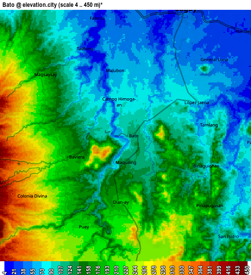 Zoom OUT 2x Bato, Philippines elevation map