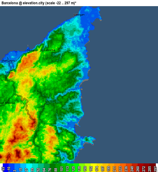 Zoom OUT 2x Barcelona, Philippines elevation map