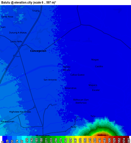 Zoom OUT 2x Balutu, Philippines elevation map