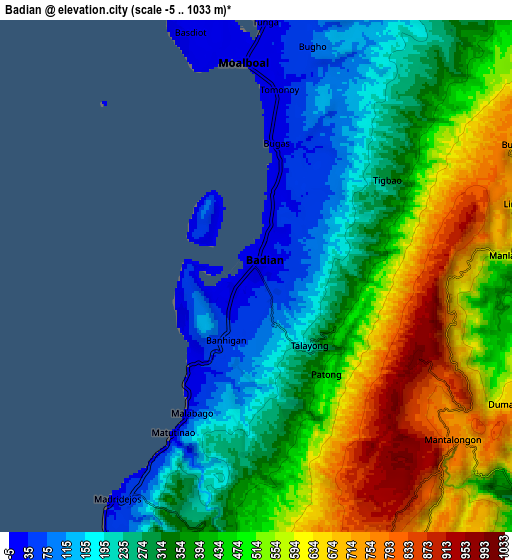 Zoom OUT 2x Badian, Philippines elevation map