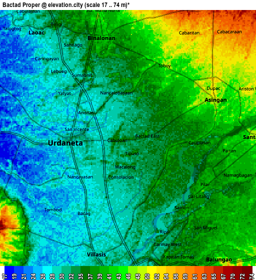 Zoom OUT 2x Bactad Proper, Philippines elevation map