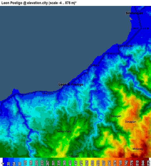 Zoom OUT 2x Leon Postigo, Philippines elevation map