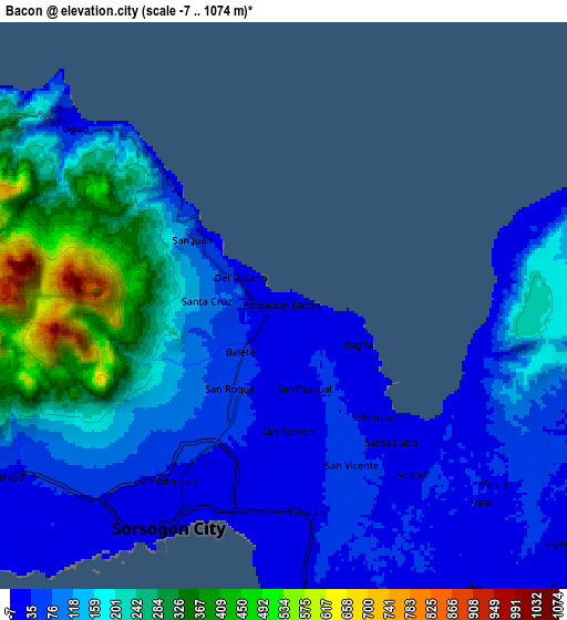 Zoom OUT 2x Bacon, Philippines elevation map