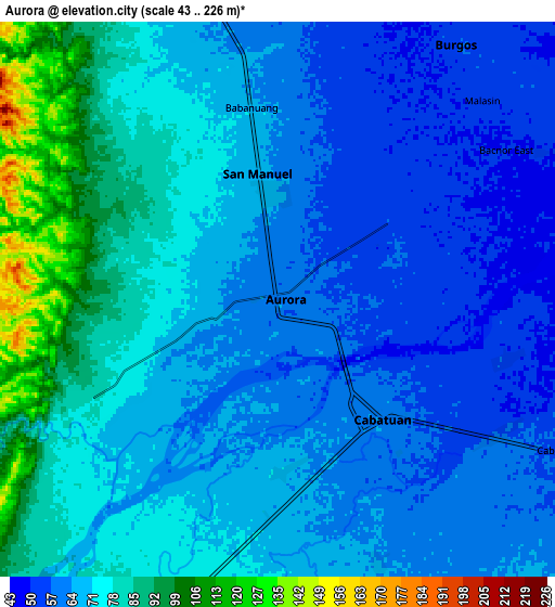 Zoom OUT 2x Aurora, Philippines elevation map