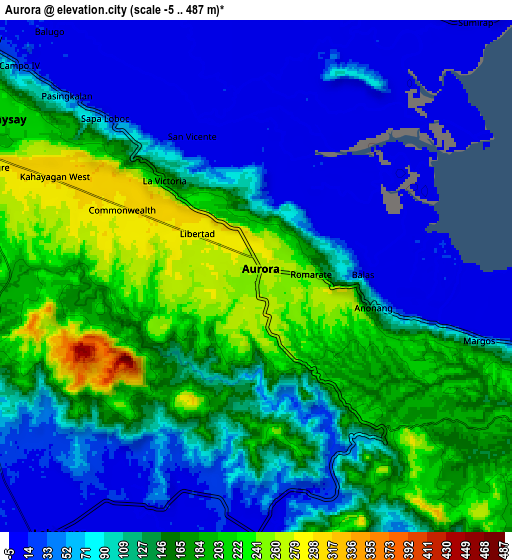 Zoom OUT 2x Aurora, Philippines elevation map