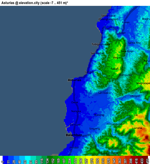 Zoom OUT 2x Asturias, Philippines elevation map