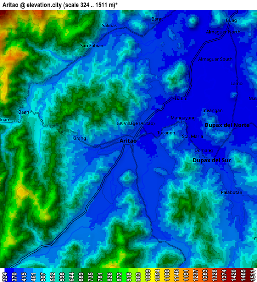 Zoom OUT 2x Aritao, Philippines elevation map