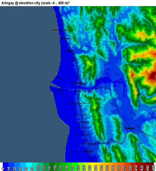 Zoom OUT 2x Aringay, Philippines elevation map
