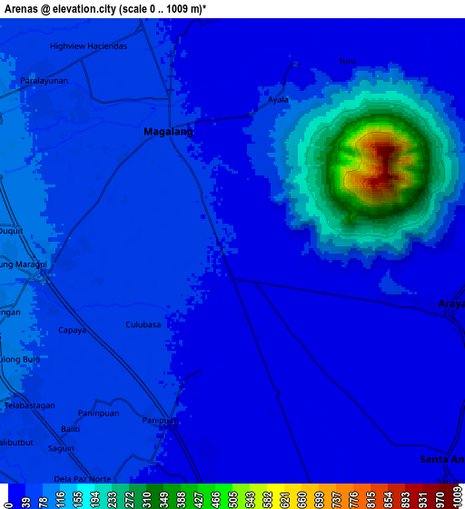 Zoom OUT 2x Arenas, Philippines elevation map