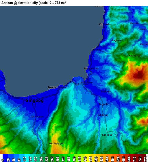 Zoom OUT 2x Anakan, Philippines elevation map