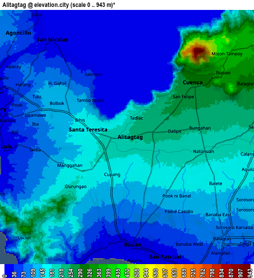 Zoom OUT 2x Alitagtag, Philippines elevation map