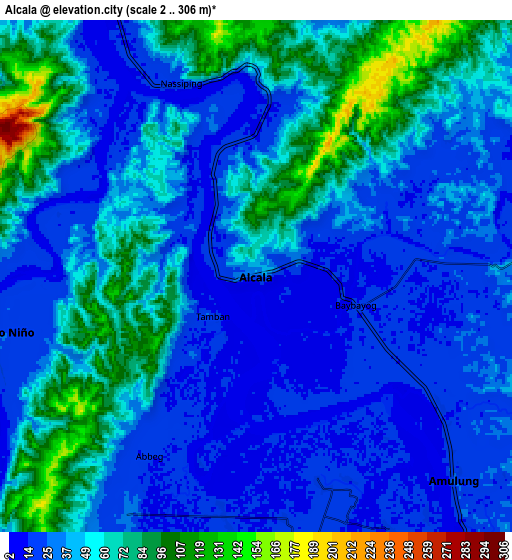 Zoom OUT 2x Alcala, Philippines elevation map