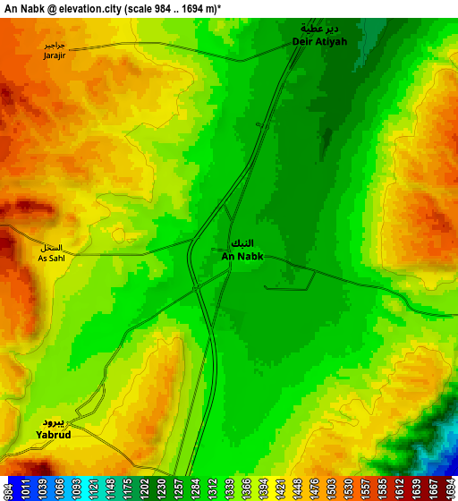 Zoom OUT 2x An Nabk, Syria elevation map