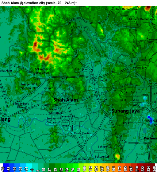 Zoom OUT 2x Shah Alam, Malaysia elevation map