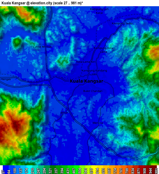 Zoom OUT 2x Kuala Kangsar, Malaysia elevation map