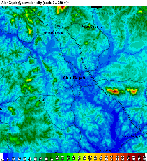 Zoom OUT 2x Alor Gajah, Malaysia elevation map