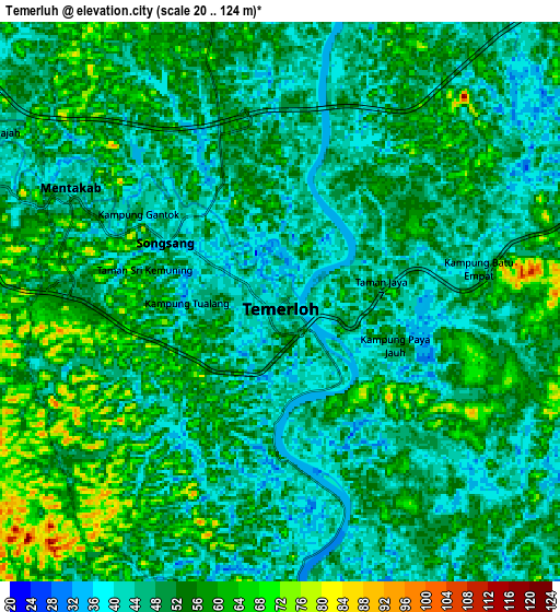 Zoom OUT 2x Temerluh, Malaysia elevation map