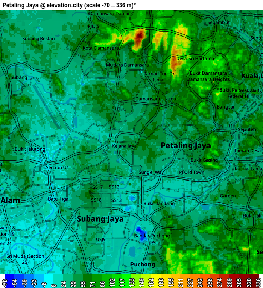 Zoom OUT 2x Petaling Jaya, Malaysia elevation map