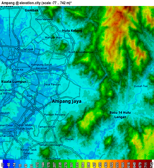 Zoom OUT 2x Ampang, Malaysia elevation map
