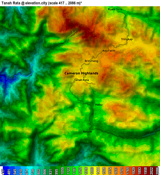 Zoom OUT 2x Tanah Rata, Malaysia elevation map