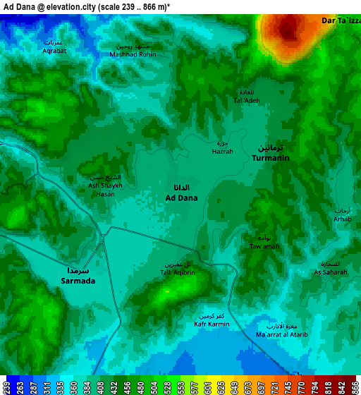 Zoom OUT 2x Ad Dānā, Syria elevation map