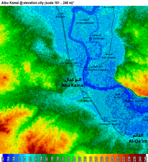 Zoom OUT 2x Ālbū Kamāl, Syria elevation map
