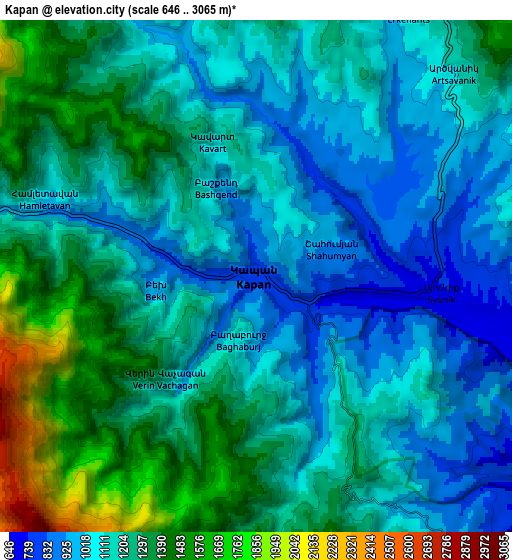 Zoom OUT 2x Kapan, Armenia elevation map
