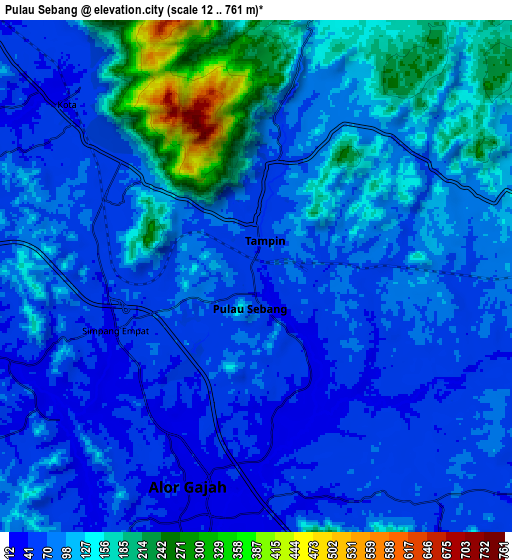 Zoom OUT 2x Pulau Sebang, Malaysia elevation map