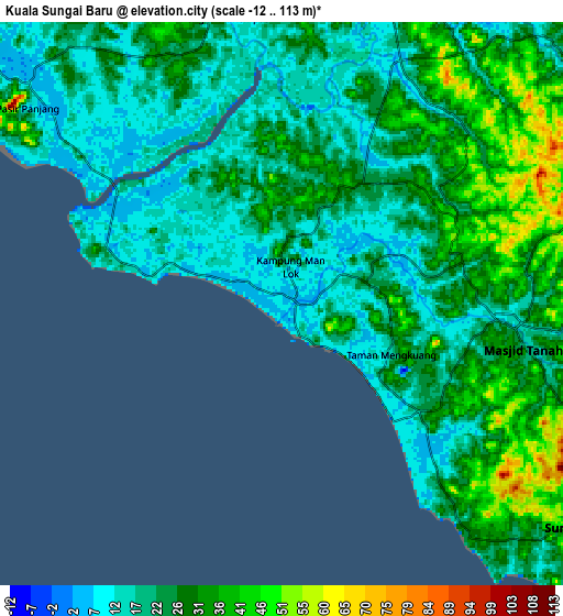 Zoom OUT 2x Kuala Sungai Baru, Malaysia elevation map