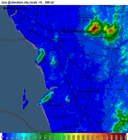 Zoom OUT 2x Juru, Malaysia elevation map